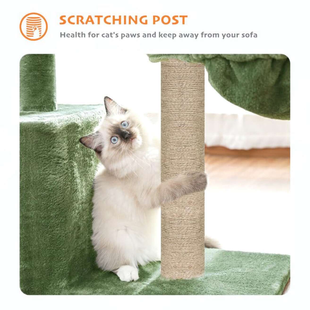 Cat Tree with Scratching Posts, Hammock and Perches(Green)