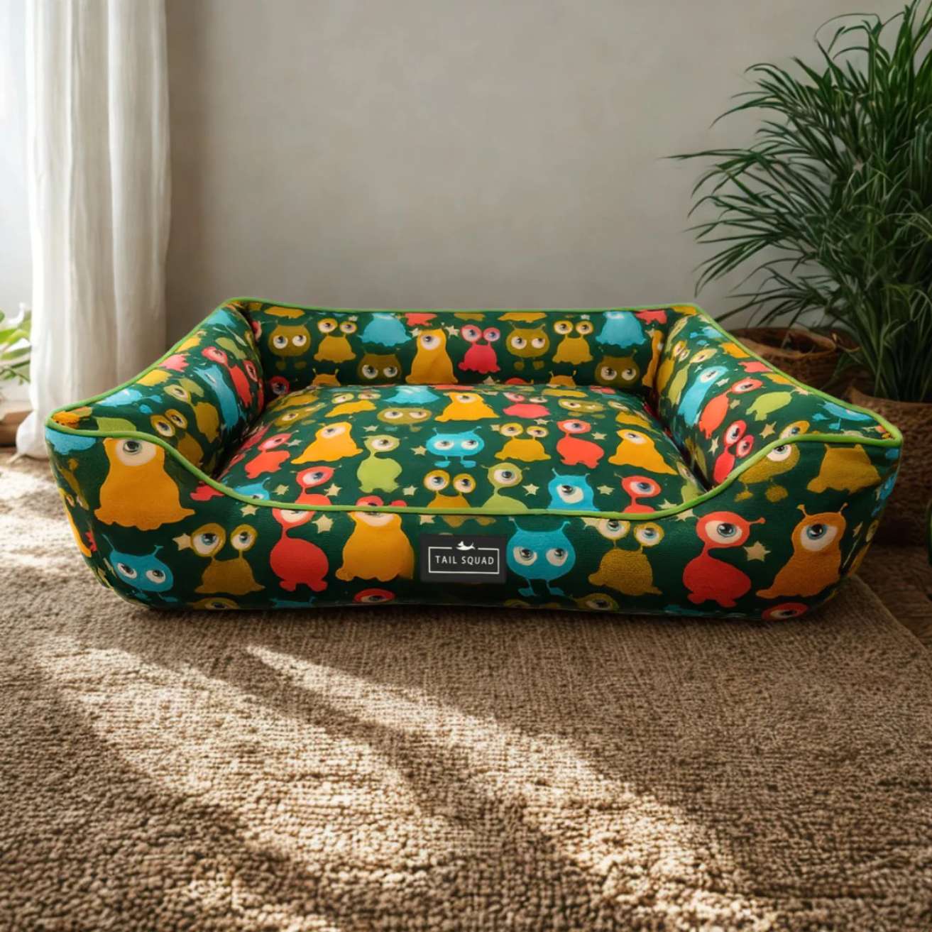 Washable Printed Lounger Bed for Dogs & Cats (Astro Sprout)