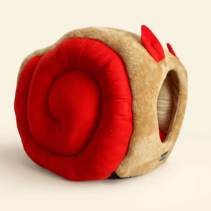 Snail Cave Pet Bed (Red & Beige)