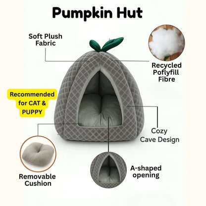 Premium Soft Pumpkin-Shaped Cat & Dog Hut (Grey)