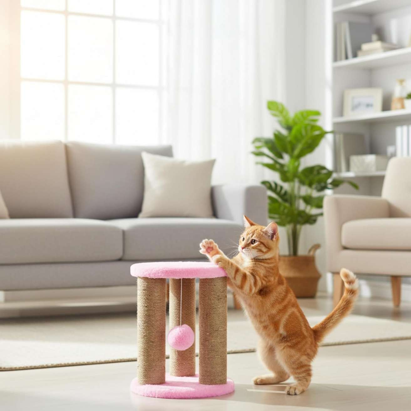 Cat Sisal Scratching Post with Hanging Ball, Playing Cat tree (Height 14 Inch)