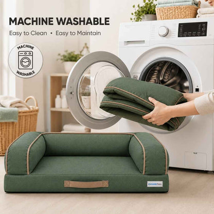 HANK CloudRest Dog Bed – Orthopedic Dog Sofa Bed, Washable & Anti-Slip Pet Bed (Green)