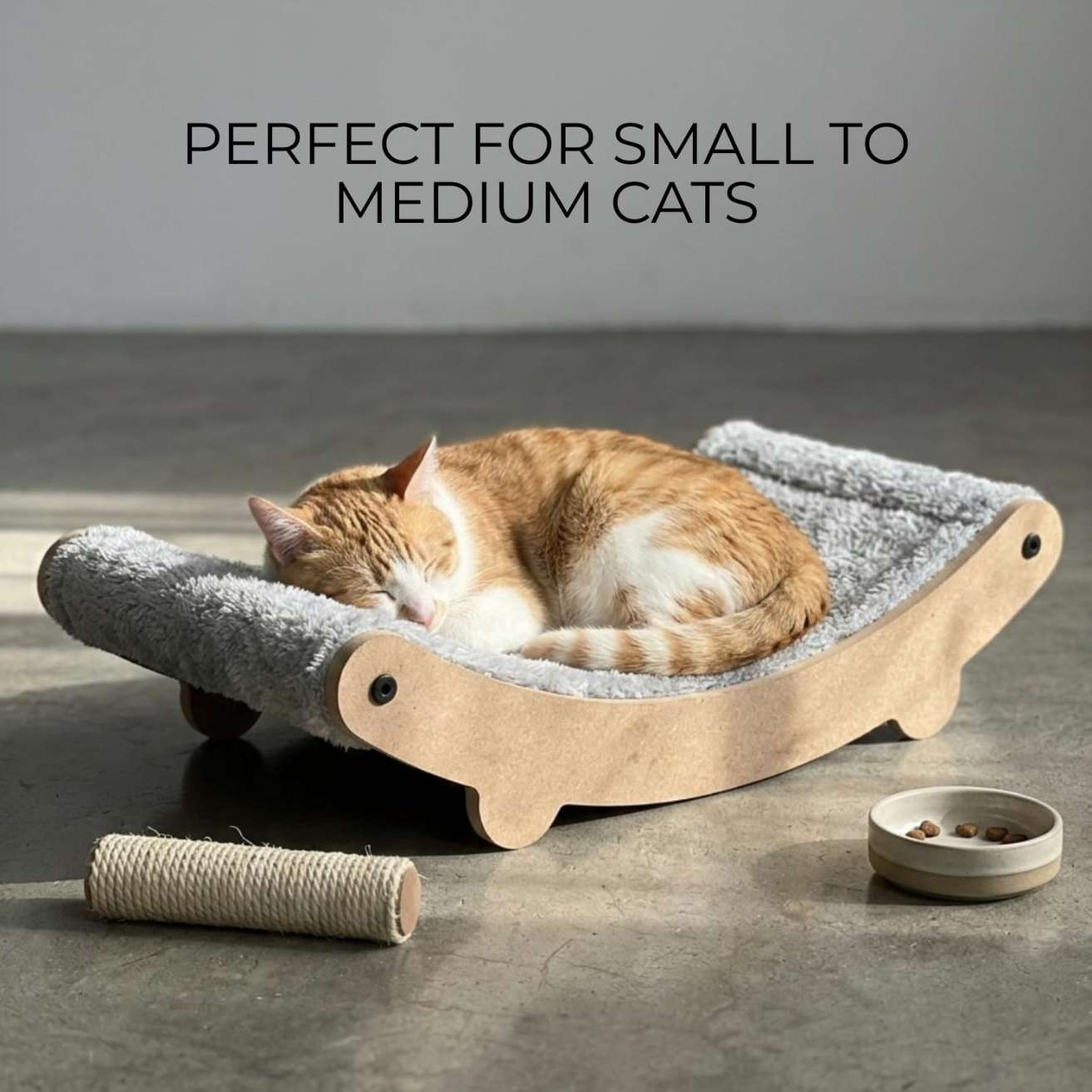 Cat Hammock Bed with Plush Cushion, Wooden Curved Rocker Design, Premium Comfort Lounger for Cats