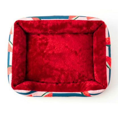 Washable Printed Dog Bed with Raised Sides & Removable Cover - Watermelon Bliss