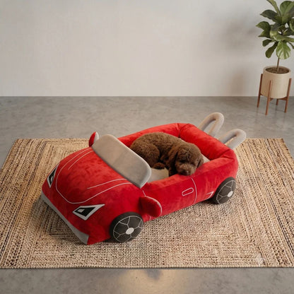Dog Bed Sports Car  | Puppy Comfort Bed Furr-ari for Small Breeds - Red