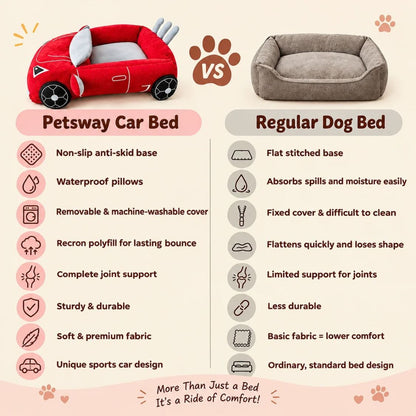 Dog Bed Sports Car  | Puppy Comfort Bed Furr-ari for Small Breeds - Red