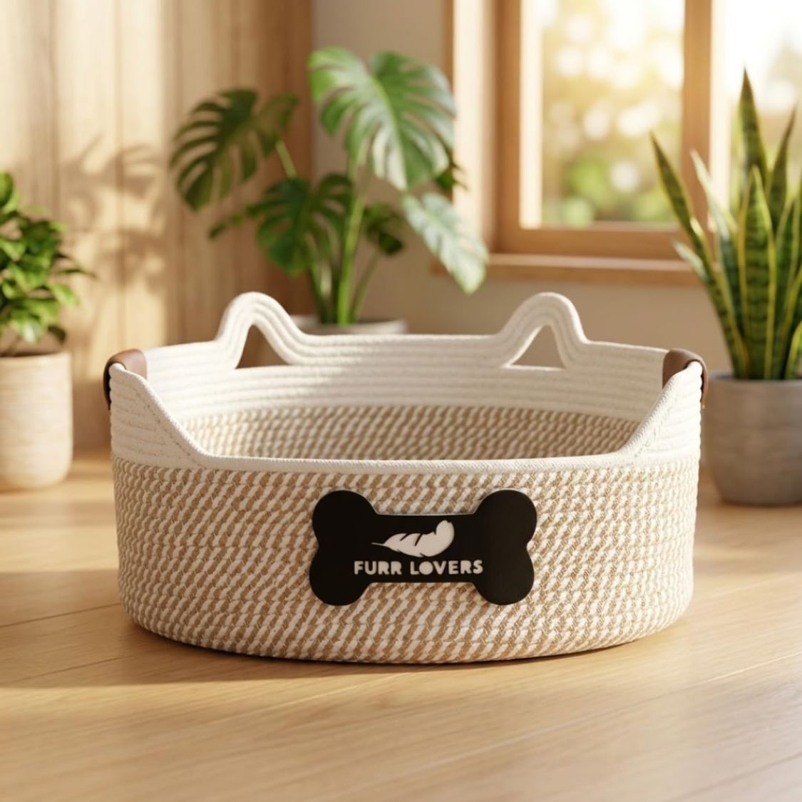Rope Cat Bed | Round Pet Basket with Raised Sides for Cats & Small Dogs