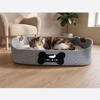 Pet Sleeping Basket | Large Woven Bed with Raised Sides for Cats & Dogs