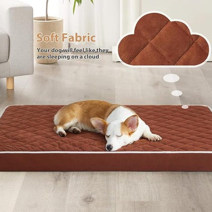 Orthopedic Memory Foam Dog Bed Waterproof Washable Anti-Slip Pet Bed (Brown)