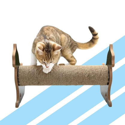 Cat Shaped Scratching Post with Natural Rope, Wooden Base Design, Wall-Mounted Horizontal and Vertical Options (15x9.5 inch)