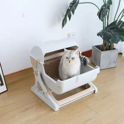 Easy Clean Cat Litter Box | Semi Automatic Manual Sifting Cat Toilet for Indoor Cats