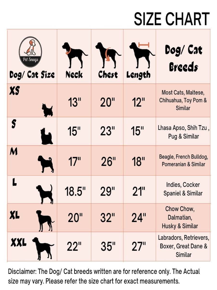 Dog Rain Coat - size-chart