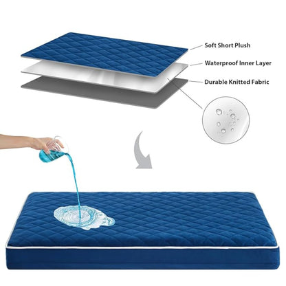 Orthopedic Memory Foam Dog Bed Waterproof Washable Anti-Slip (Blue)