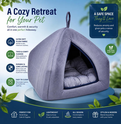 Soft Plush Pet Tent Bed | Cozy Cat & Dog Cave House with Cushion