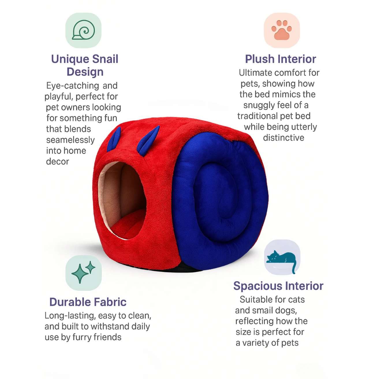 Snail Cave Pet Bed (Blue & Red)