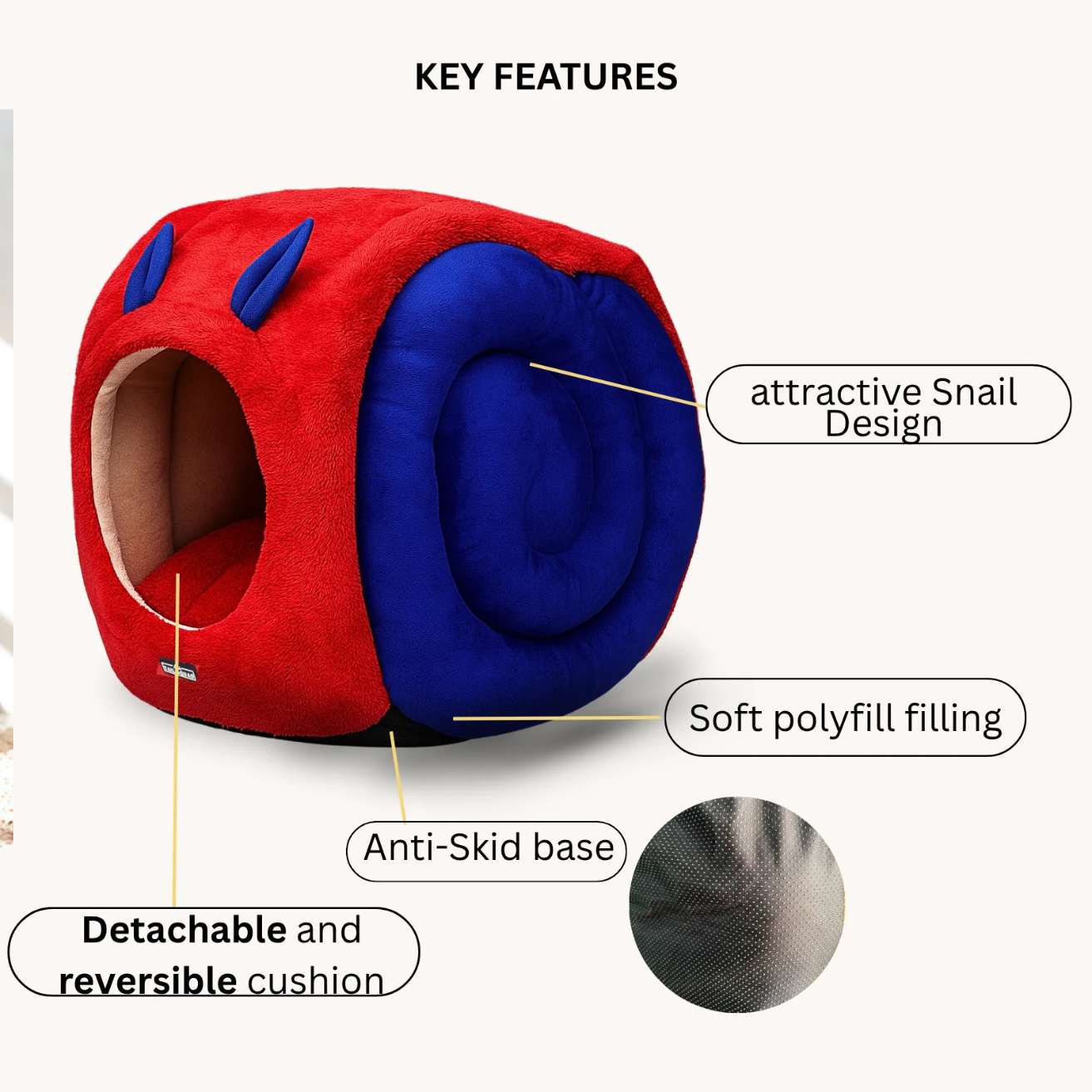 Snail Cave Pet Bed (Blue & Red)