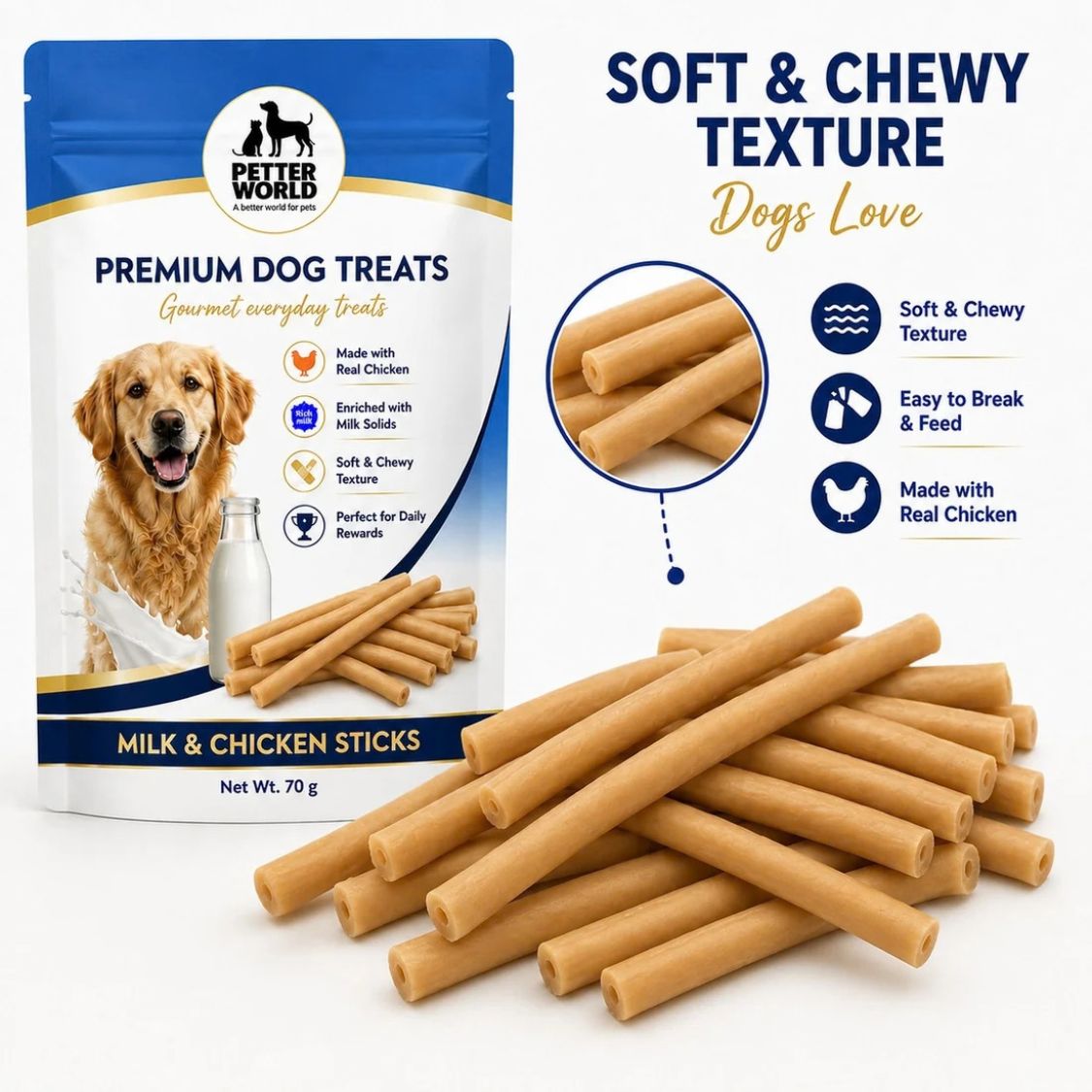 Dog Treats | Dog Rewards Snacks Premium Chicken with Milk 70g