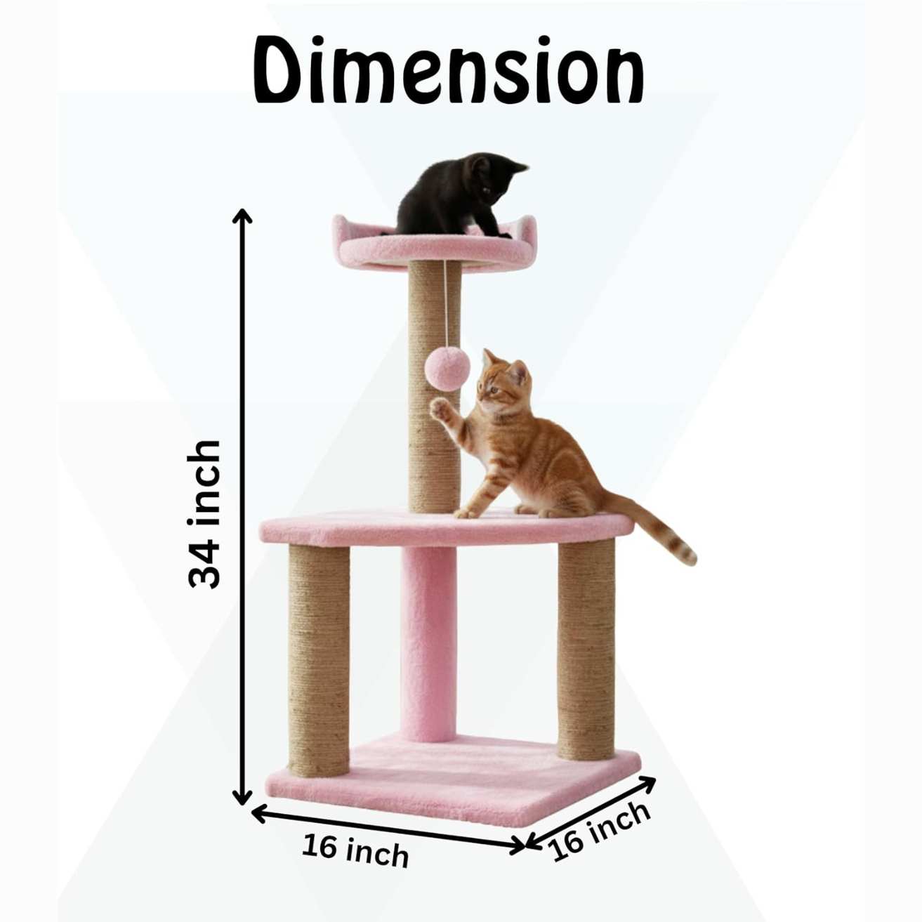 Soft Fur Activity Cat Tree for Kittens & Cats - Scratching Post, Natural Sisal Rope, Two Floor Tower, Hanging Ball (Height 32 Inch)