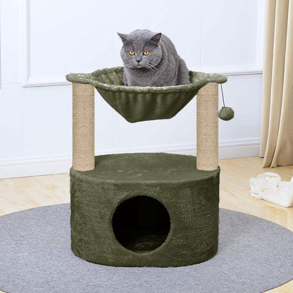 Dual Level Cat Bed and Scratching Post with Hammock, 26 inch Height, 16 Inch Diameter.