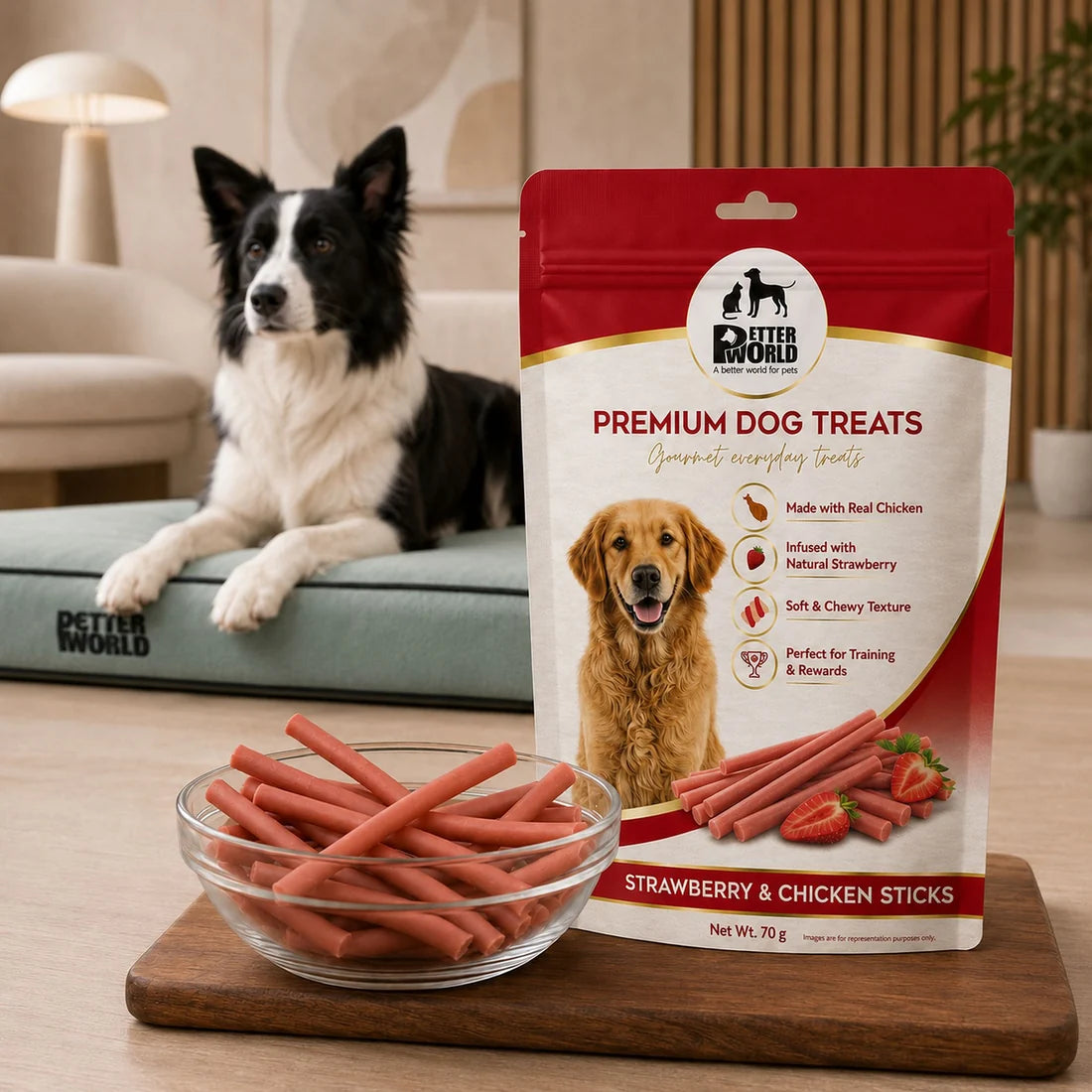 Dog Soft Treats | Chicken Sticks Dog Treats with Air Dried Strawberry 70g
