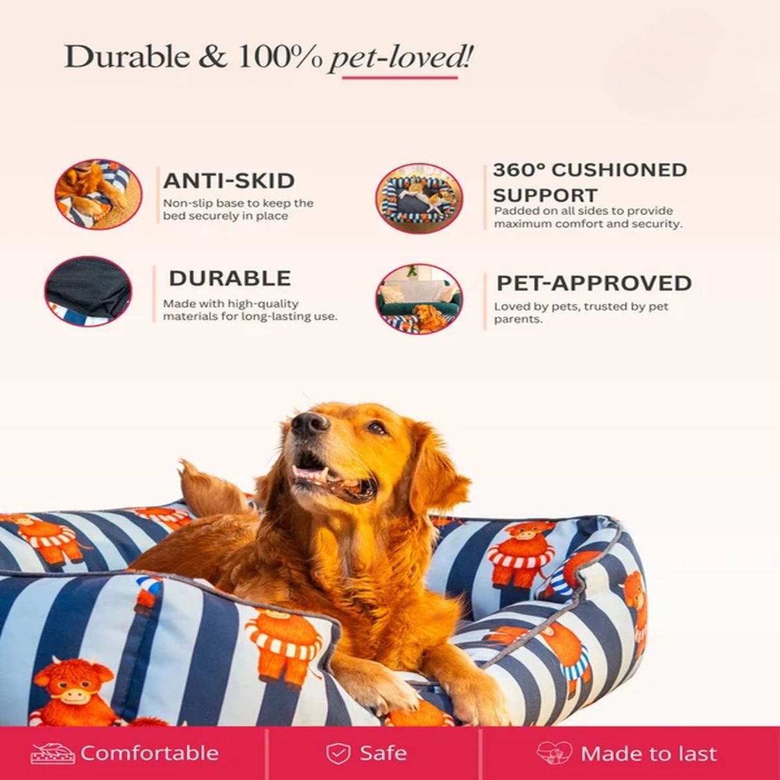 Dog Bed | Raised Side Pet Bed for Cozy Indoor Sleep & Rest - Blue
