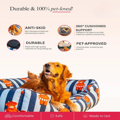 Dog Bed | Raised Side Pet Bed for Cozy Indoor Sleep & Rest - Blue
