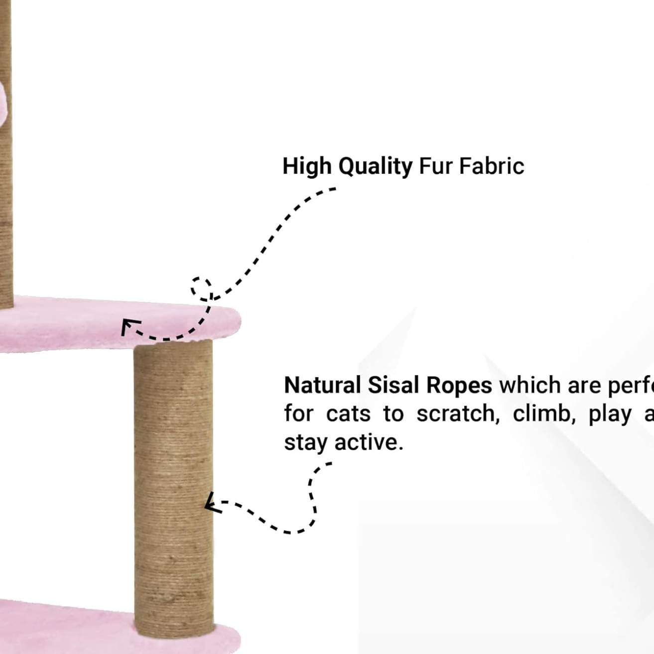 Soft Fur Activity Cat Tree for Kittens & Cats - Scratching Post, Natural Sisal Rope, Three Floor Tower, Hanging Ball (Height 47 Inch)