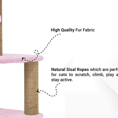 Soft Fur Activity Cat Tree for Kittens & Cats - Scratching Post, Natural Sisal Rope, Three Floor Tower, Hanging Ball (Height 47 Inch)