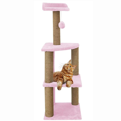 Soft Fur Activity Cat Tree for Kittens & Cats - Scratching Post, Natural Sisal Rope, Three Floor Tower, Hanging Ball (Height 47 Inch)