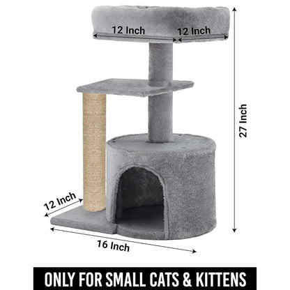 Cat Kitten Scratching Post Activity Tree - Condo, Fur Fabric, Detachable Bed, Jute Rope