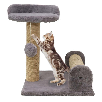 Soft Fur Fabric Activity Dual Jute Rope Scratching Post Cat Tree for Kittens & Cats (Height 16 Inch) (Grey)
