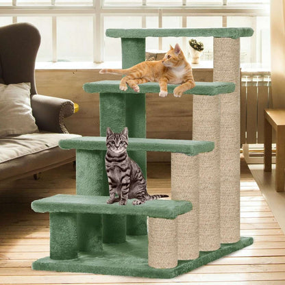 4-Level Cat Stairs with Jute Posts - Plush Climbing Frame for Indoor Cats