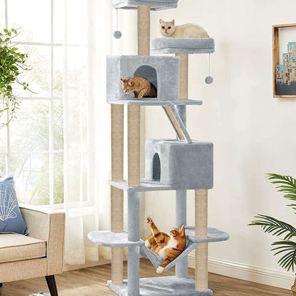 Multistory Kitten Large Cat Tree | Fur Fabric | Hammock | Hanging Balls | Condo | Ladder | Scratching Posts | Sisal/Jute Rope (Height 76 Inch)