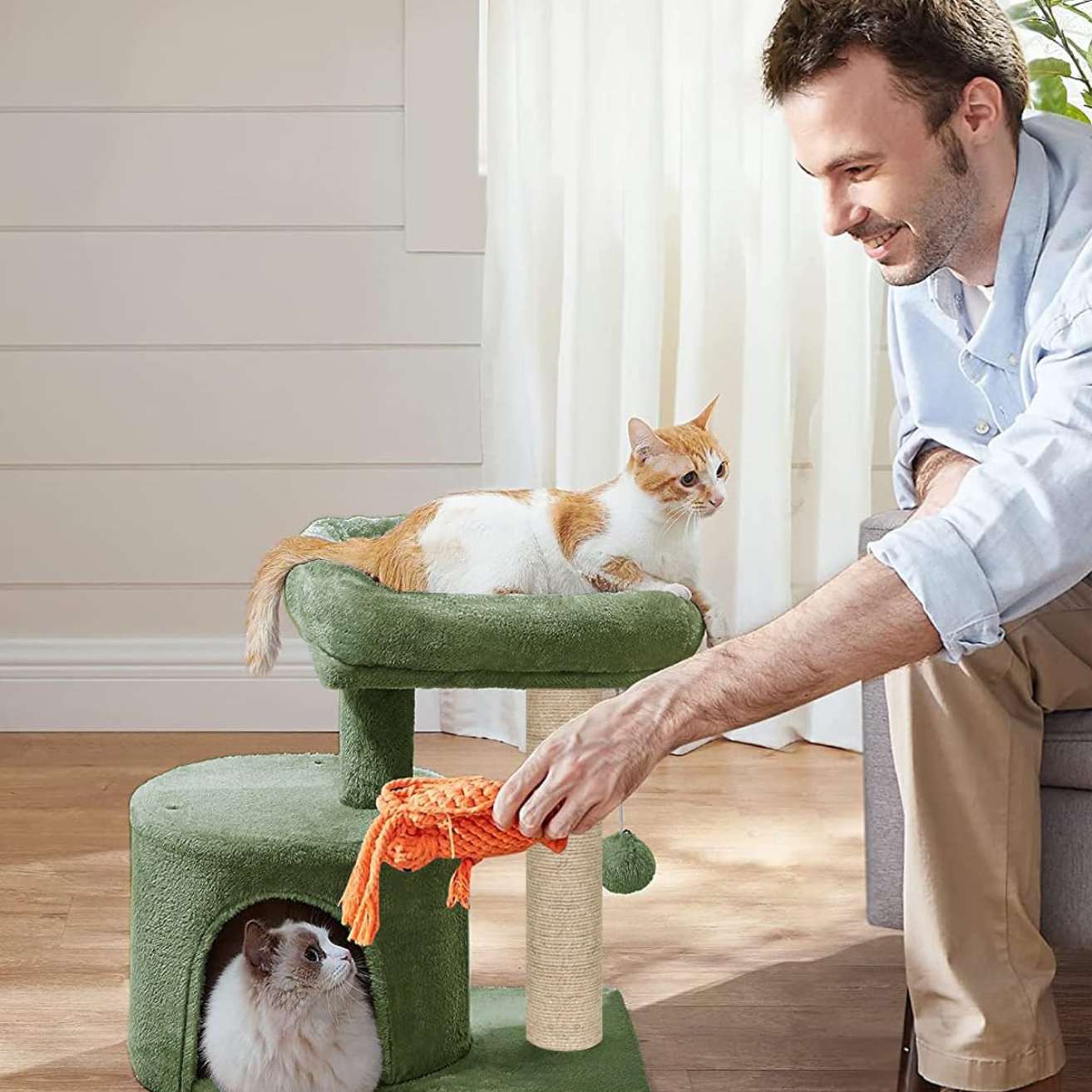 Cat Tree with Scratching Post, Condo and Toy Ball, 19 Inch x 12 Inch x 18 Inch