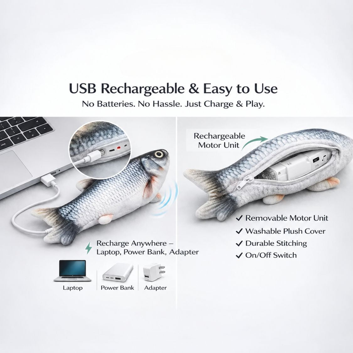 Flopping Fish Cat Toy | Rechargeable Interactive Indoor Cat Toy
