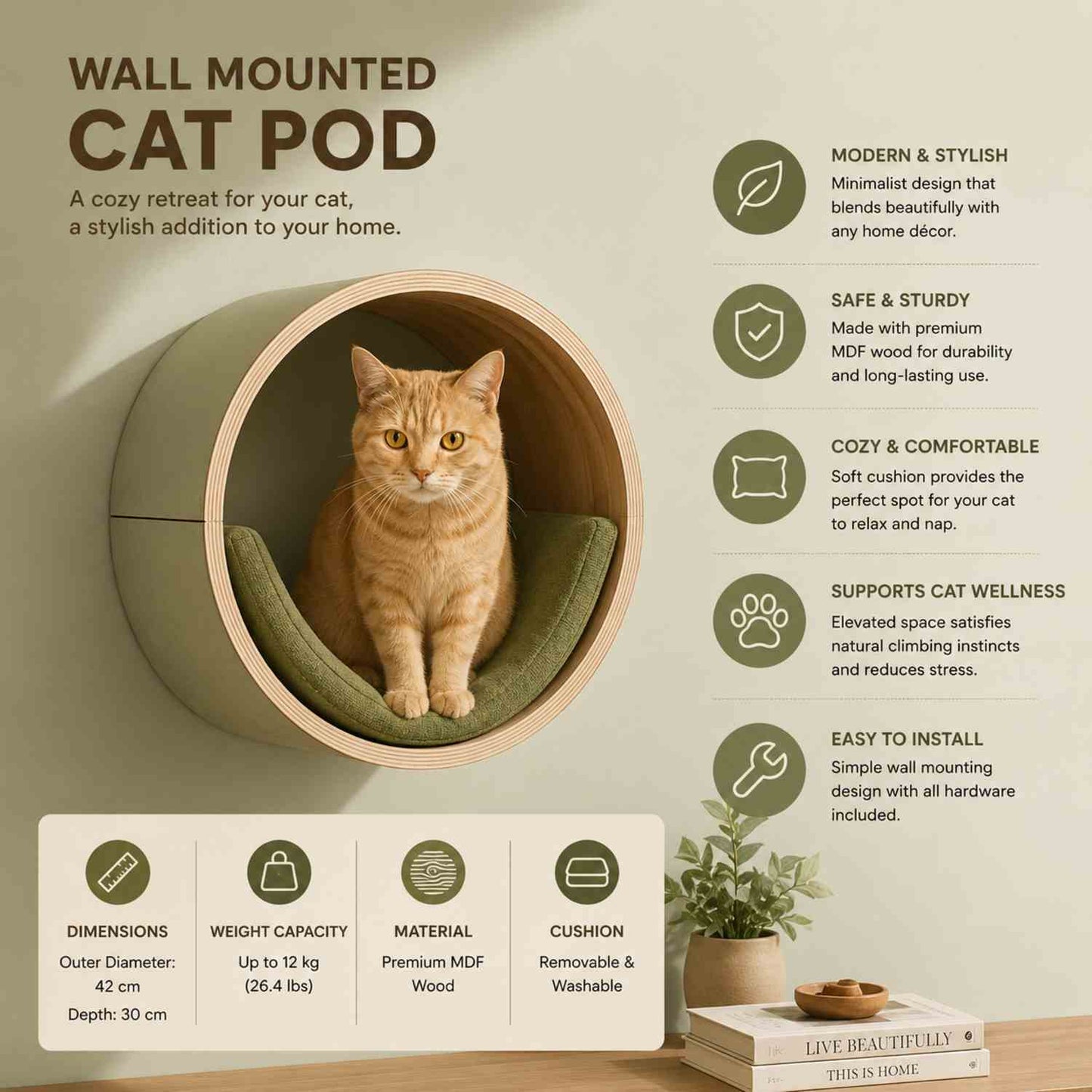 Orbit Cat Pod | Mounted Cat Bed, Floating Cat House & Cozy Cat Perch