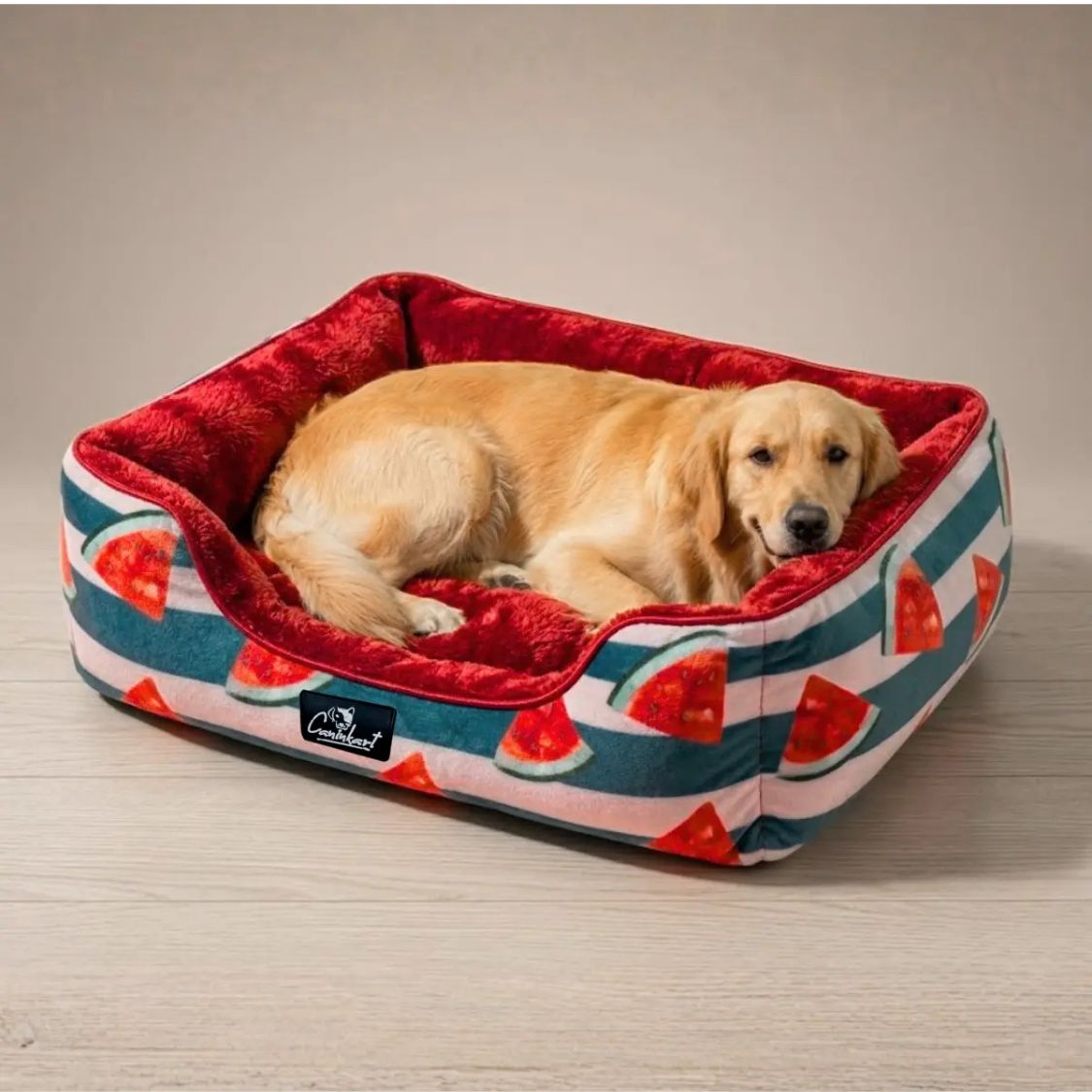 Washable Printed Dog Bed with Raised Sides & Removable Cover - Watermelon Bliss
