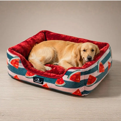Washable Printed Dog Bed with Raised Sides & Removable Cover - Watermelon Bliss