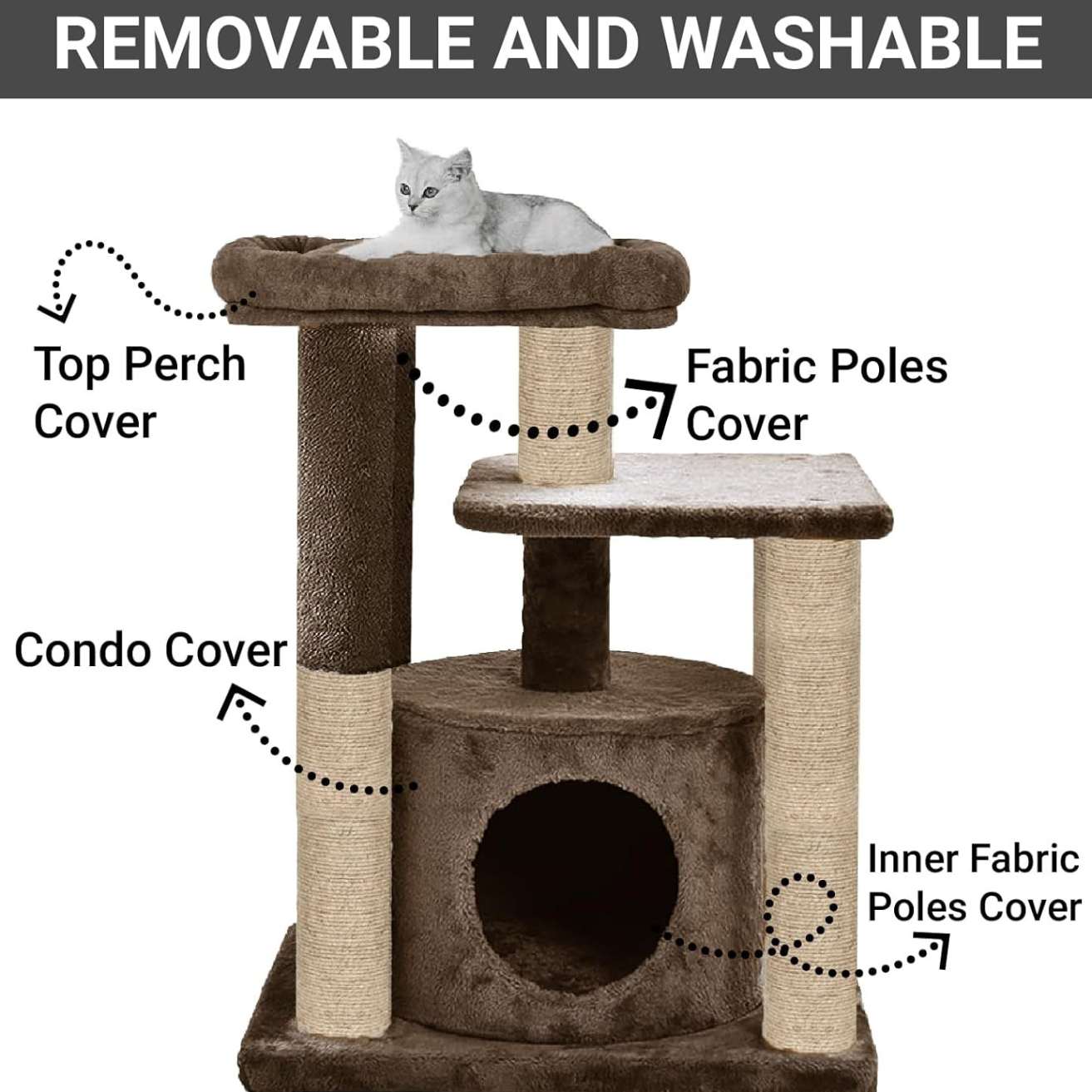 Condo Kitten Cat Tree - Hanging Ball | Cat Furniture | Top Perch | Scratching Posts | Jute Rope (Small)