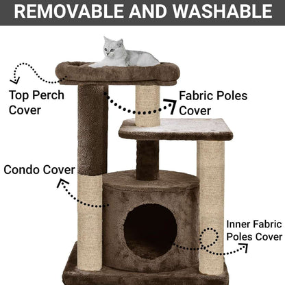 Condo Kitten Cat Tree - Hanging Ball | Cat Furniture | Top Perch | Scratching Posts | Jute Rope (Small)