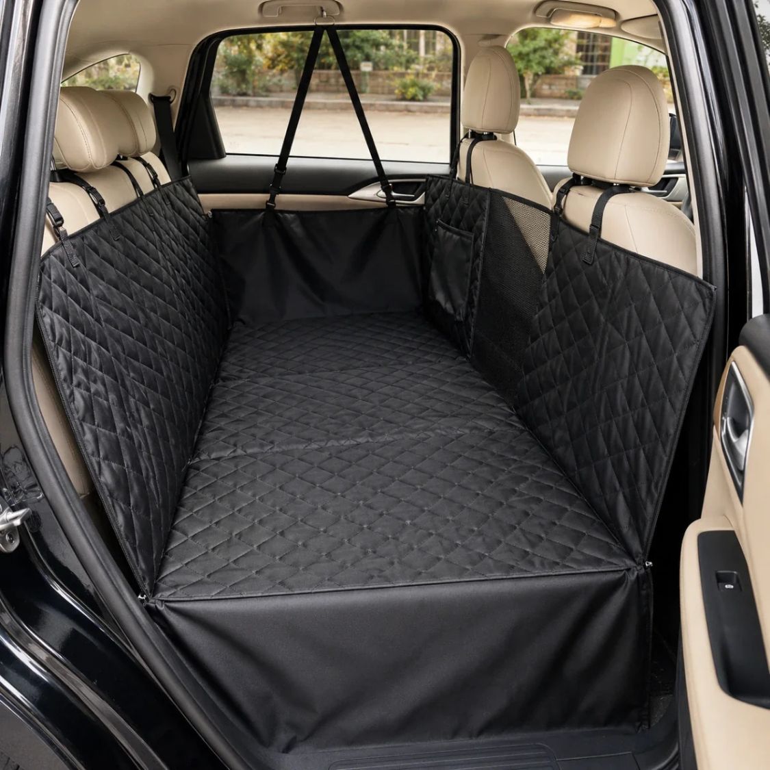 Dog Car Seat Cover with Hard Bottom | Waterproof Pet Hammock for Back Seat Travel