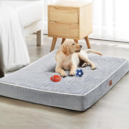 Orthopedic Memory Foam Dog Bed Waterproof, Washable Anti-Slip Large Pet Bed (Light Grey)