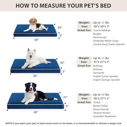 Orthopedic Memory Foam Dog Bed Waterproof Washable Anti-Slip (Blue)