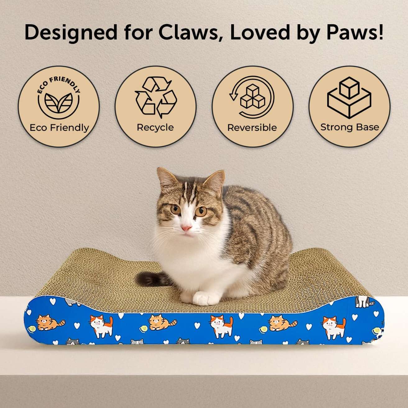 2-in-1 Reversible Cat Scratcher with Catnip for Indoor Cats & Kittens
