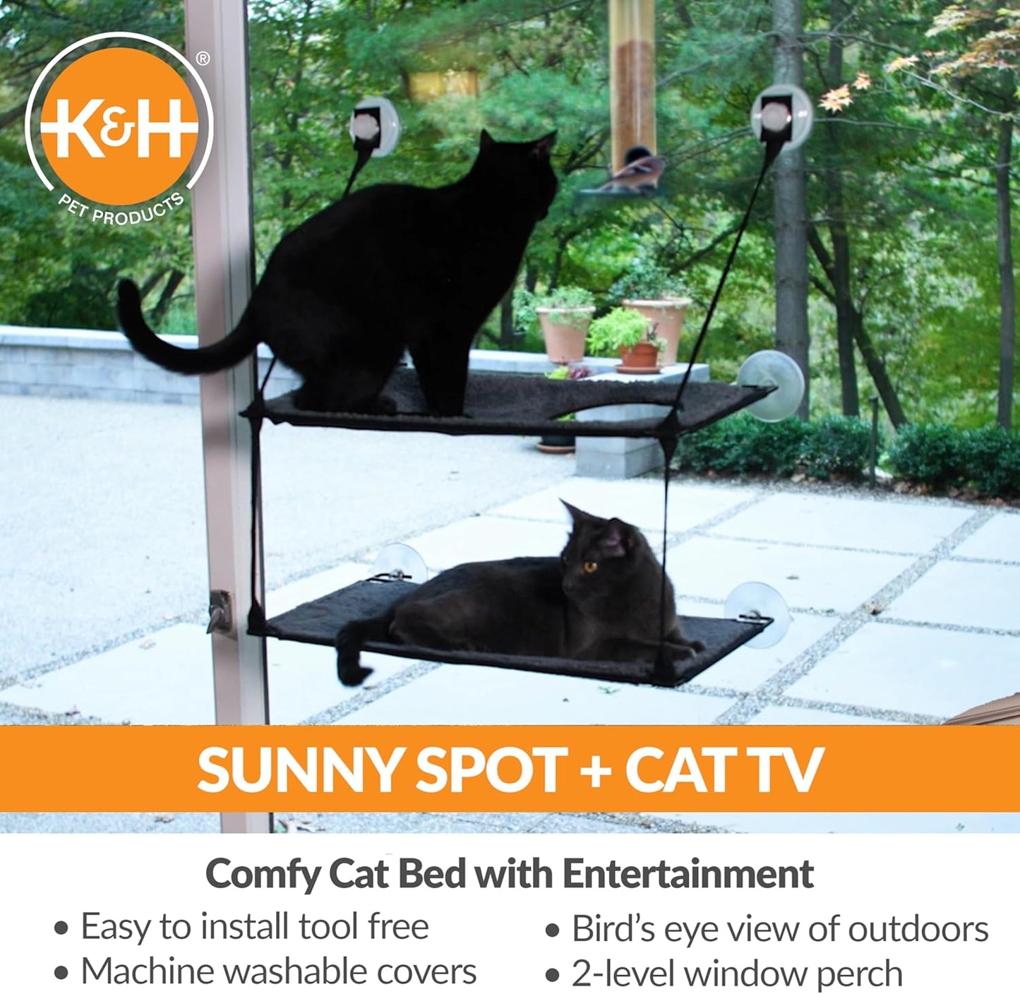 Double Stack Cat Window Perch Hammock Bed | Suction Mount Kitty Sill Seat Gray 12x23 Inch