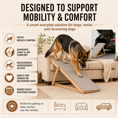 Foldable Pet Ramp for Dogs & Cats – Anti-Slip Wooden Ramp for Large Dogs