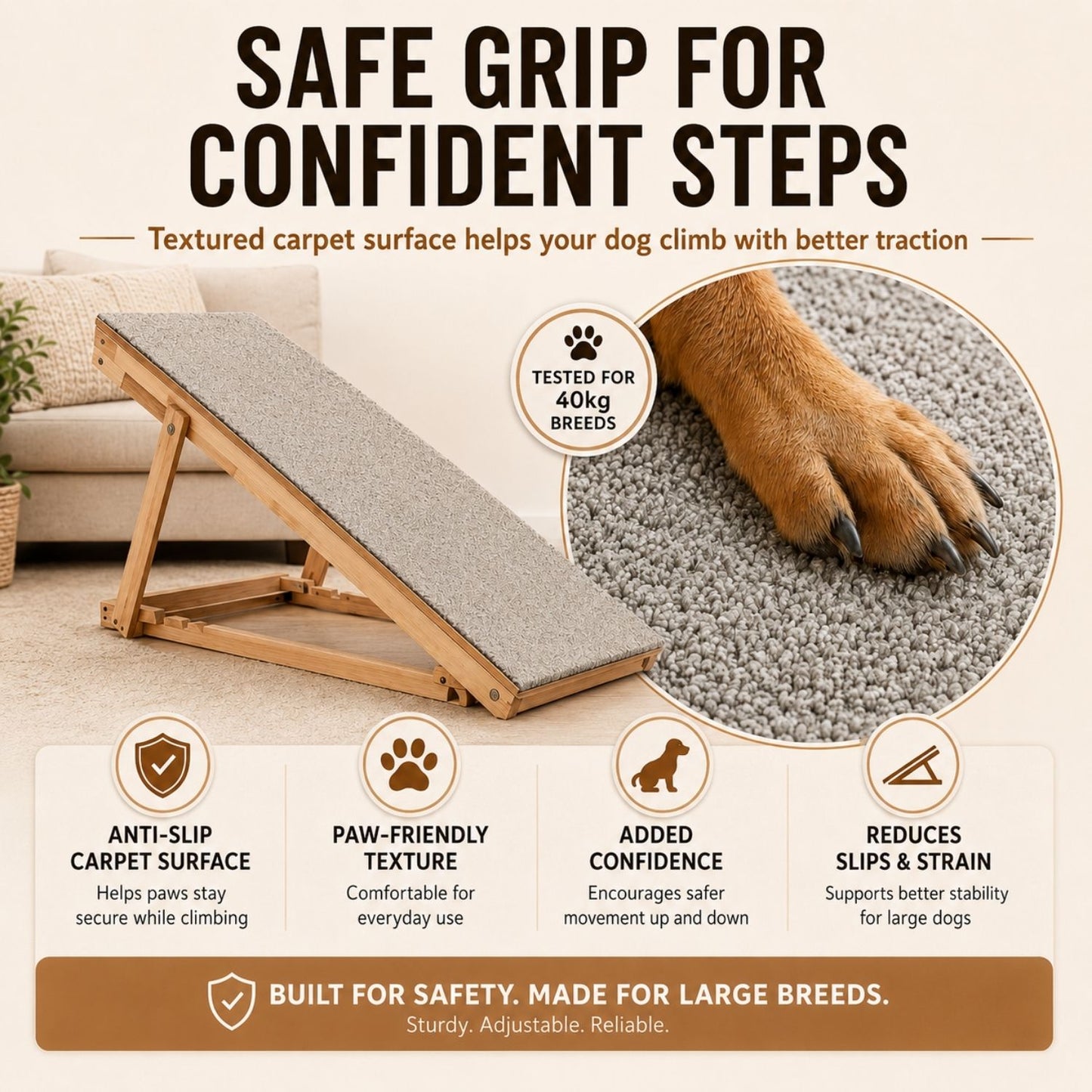 Foldable Pet Ramp for Dogs & Cats – Anti-Slip Wooden Ramp for Large Dogs