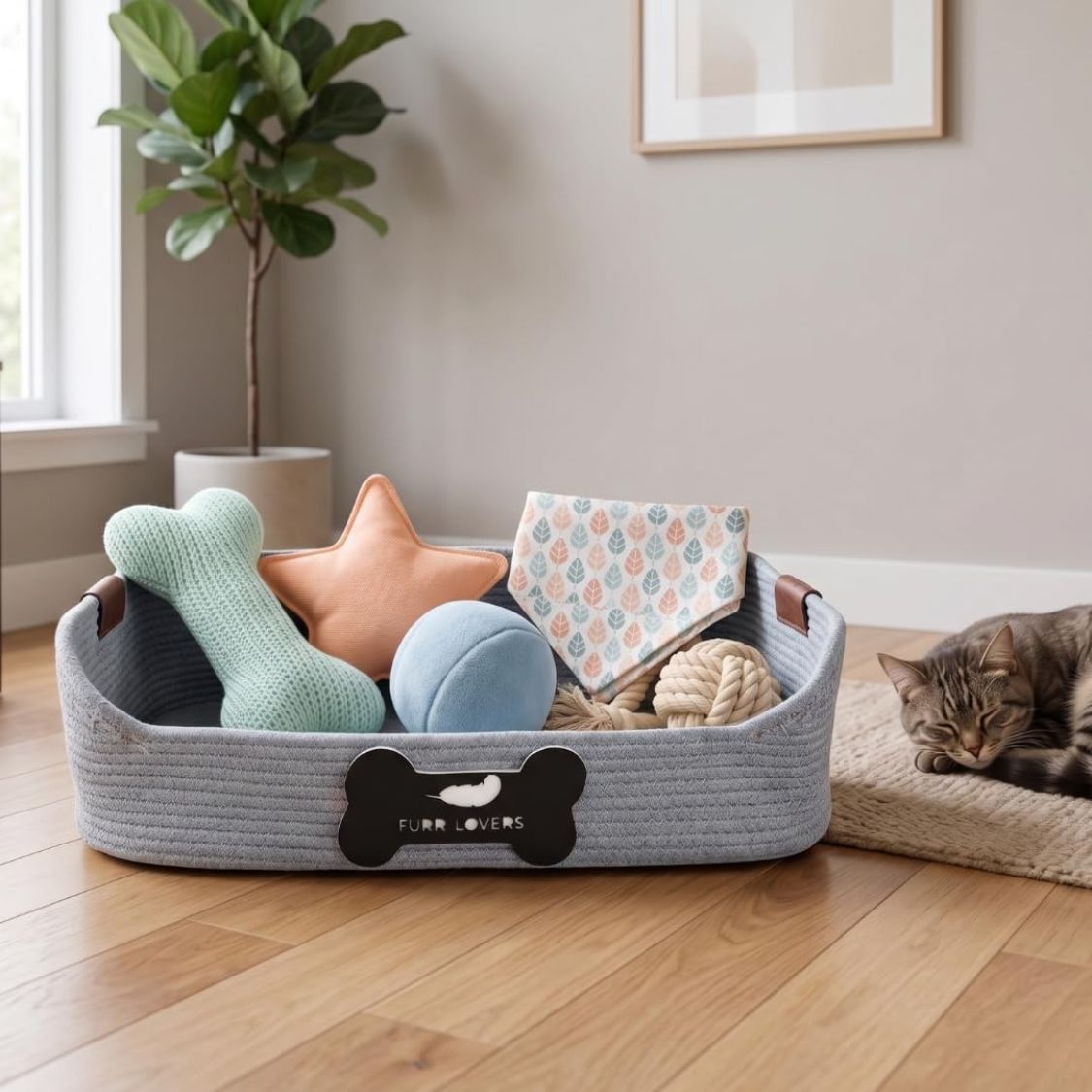 Pet Sleeping Basket | Large Woven Bed with Raised Sides for Cats & Dogs