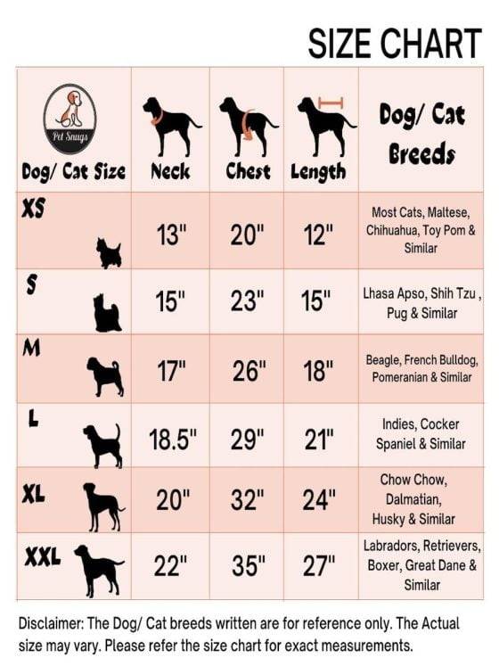 Dog Rain Coat - size-chart