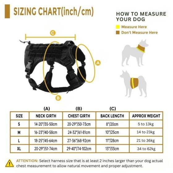 Military Harness Black Size Chart